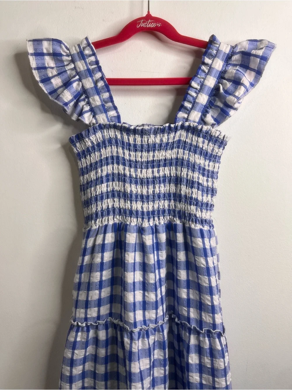 By & By Smocked Blue Gingham Maxi Dress Blue Check Size 10